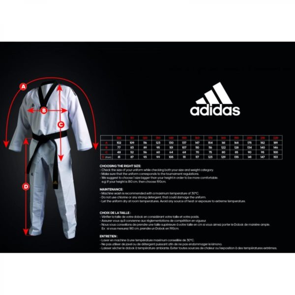 adidas dobok taekwondo adi fighter aditf02 guide des tailles